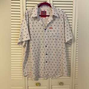 Dixxon Flannel Co Brolingual Shirt Men's XL White Skeleton Hand Print Button Up